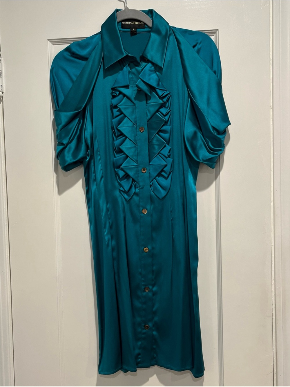 Christian Siriano UNIQUE Vintage Turquoise Blue Silk Dress. Made in USA
